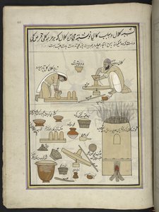Oleiros, 86 desenhos encadernados num volume representando ofícios e profissões em Caxemira, Os artesãos são mostrados no trabalho com as suas alfaias e equipamento, Por um artista de Caxemira, provavelmente em Srinagar, c.1850-60 (guache em papel) de Indian School