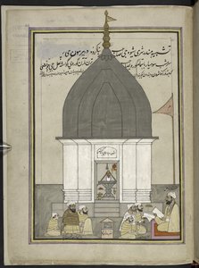 Sacerdotes e adoradores no Templo de Shiva, Srinagar, 86 desenhos encadernados num volume representando ofícios e profissões em Caxemira, Artesãos são mostrados no trabalho com os seus utensílios e equipamento, Por um artista de Caxemira, provavelmente em  de Indian School