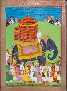Princesa Palanquim sobre um elefante na corte do Shah Alem miniaturas indianas e persas em "History of India from Tamertante to Orangreyb" de Niccolo Manucci (1638-1717). B.N., Paris. de Indian School