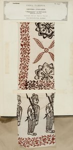 Amostra de palampore ou de cama de algodão impressa de Masulipatam em Madras, da Coleção de Fabricantes Têxteis da Índia, de John Forbes Watson, publicada em 1866 de Indian School