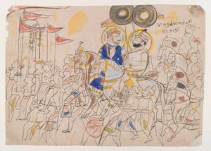 Raja Ram Singh II de Kotah e Ramkishan Singh de Udaipur, c.1850 (tinta e cor no papel) cm) de Indian School