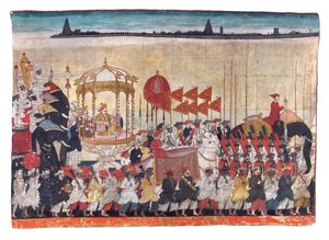 Rao Tuljaji em procissão, c.1775 (wc opaca e ouro sobre papel) de Indian School