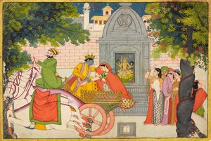 Rukmini foge com Krishna, fólio de um Bhagavata Purana, c.1780 de Indian School