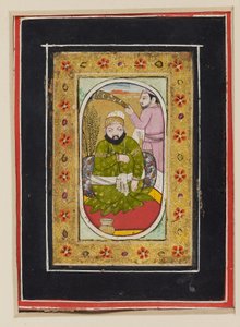 Regente envergando um jama verde acompanhado por um portador de morchal, 2ª metade do século XVIII (guache sobre cartão) de Indian School