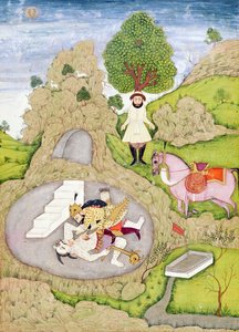 Rustam matando o Demônio Branco, do &39;Shahnama&39; (Livro dos Reis), por Abu&39;l-Qasim Manur Firdawsi (c.934-c.1020), do grande Álbum de Clive de Indian School