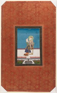 Shah Jahan com um falcão, 1875-1900 (wc opaco e ouro no papel) de Indian School