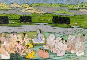 Sukdevji Shri pregando para um concurso de Sadhus, Rajasthan, c.1757 de Indian School