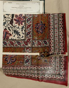 Pequena palampa de vidro ou amostra de cobertura de cama de Masulipatam em Madras, da Coleção de Fabricantes Têxteis da Índia, de John Forbes Watson, publicada em 1866 de Indian School