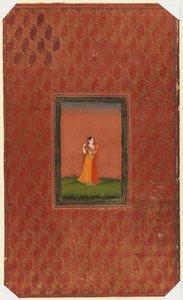 Mulher em pé, 1875-1900 (wc opaca e ouro em papel) de Indian School