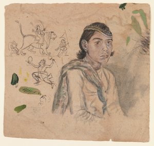 Estudo de um jovem, c.1800 (tinta e cor clara no papel) de Indian School