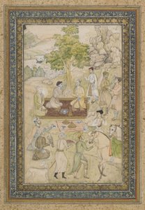 Sultan Murad e Sultan Daniyal em um piquenique, álbum separado folio com pintura, c.1900 de Indian School