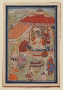 Barraca de Acampamento, 1580-1595 (wc opaco e ouro sobre papel) de Indian School