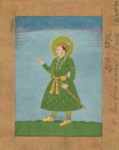 O 4º Imperador Mughal Jahangir (r. 1605-1627), c. pintura em miniatura do início do século 17 (tinta e pigmentos em papel pardo) de Indian School