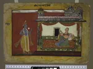 A abordagem de Krishna, c.1660–70 de Indian School