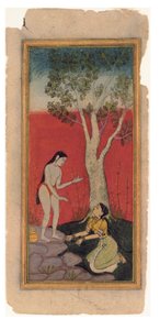 A Ninfa Celestial Invoca o Sábio, c.1600 (wc opaco e ouro no papel) de Indian School