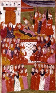 A morte de Abu Bakr, ilustração de Hamla-i-Haydari, por Mirza Muhammad Rafi Bazil, 1808 de Indian School