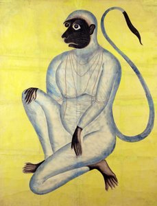 O Deus Macaco Hanuman, Kalighat, Calcutá, c.1870 (wc com prata sobre papel) de Indian School