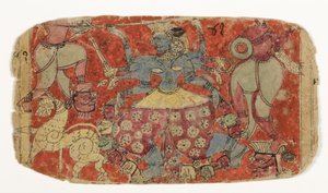 A deusa Kali luta contra demônios, de Durga atacando os demônios Shambha e Nishumbha (wc opaco no papel) de Indian School