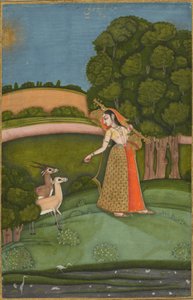 Todi Ragini, de uma série Ragamala, c.1755 (aguarela opaca com ouro sobre papel) de Indian School