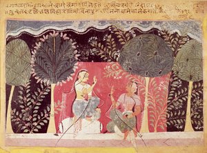 Dois príncipes em um jardim, da Gita Govinda de Indian School