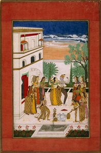 Vasanta Ragini, Radha e Krishna dançando, c.1760 (aquarela sobre papel) de Indian School