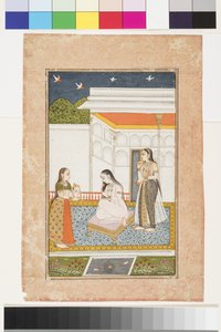 Vilaval Ragini de Hindol, c.1745 (aquarela opaca e ouro sobre papel, montado em página de álbum) de Indian School