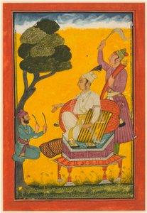 Vivaca Ragaputra, uma folha da série Ragamala, c. 1700-20 (aguarela opaca e ouro sobre papel) de Indian School