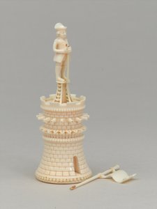 Torre branca, peça de xadrez, Índia, 1820 cerca de Indian School