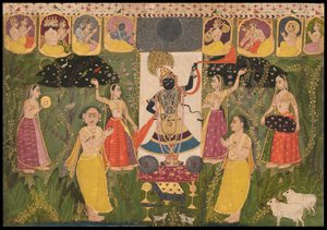Adoração de Shri Nathji, escola de Bikaner (Pintura) de Indian School