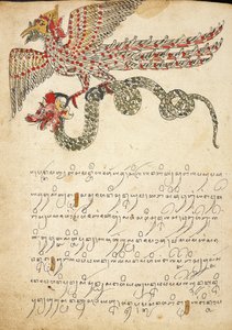 Uma criatura voadora carregando uma cobra, ilustração de 