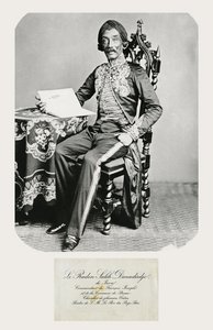 Retrato de Raden Saleh e seu cartão telefônico, c.1850-70 (bw foto e gravura)