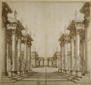 Um átrio romano (caneta e tinta sobre papel)