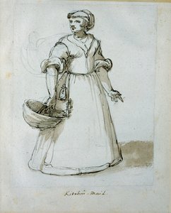 Uma empregada de cozinha (caneta e tinta sobre papel) de Inigo Jones