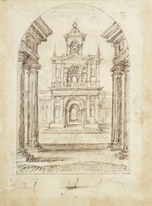 Um palácio (caneta e tinta sobre papel) de Inigo Jones