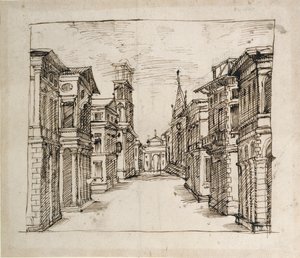 Uma rua em perspectiva, c.1617 (caneta e tinta sobre papel)