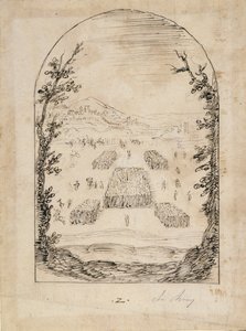Um exército (caneta e tinta sobre papel) de Inigo Jones