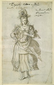 Camilla, c.1609 (caneta e tinta sobre papel) de Inigo Jones