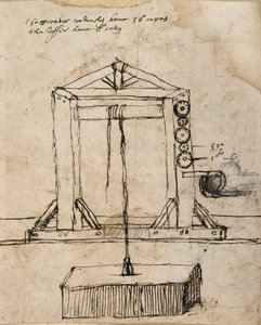 Diagrama para uma polia de elevação em alvenaria (caneta e tinta sobre papel) de Inigo Jones