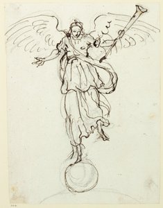 Fama, esboço preliminar, c.1631 (caneta e tinta sobre papel) de Inigo Jones