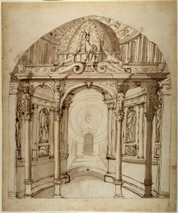 Interior do palácio, c.1611 (caneta e tinta sobre papel) de Inigo Jones