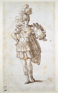 Cavaleiro ou escudeiro com um escudo (caneta e tinta sobre papel) de Inigo Jones