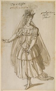 Queen Artemisia, c.1609 (caneta e tinta sobre papel) de Inigo Jones