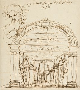 Cena de uma peça não identificada no Cockpit-in-Court de Inigo Jones