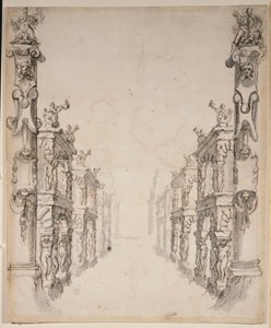 The House of Oceanus (caneta e tinta sobre papel) de Inigo Jones