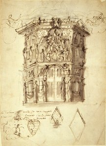 A Máscara das Rainhas, cena 2: a Casa da Fama, c.1609 (caneta e tinta sobre papel)