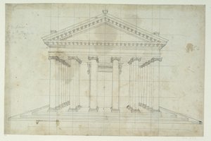 O Segundo Templo de Diana, c.1635 (caneta e tinta sobre papel) de Inigo Jones