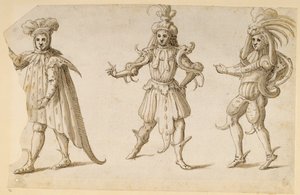 Three Fays, c.1611 (caneta e tinta sobre papel) de Inigo Jones