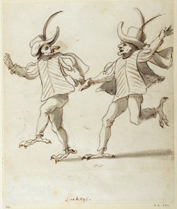 Dois Lackeys (caneta e tinta sobre papel) de Inigo Jones