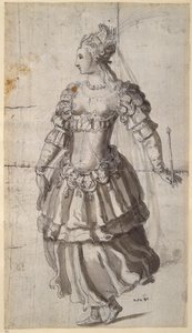 Rainha não identificada (caneta e tinta sobre papel) de Inigo Jones