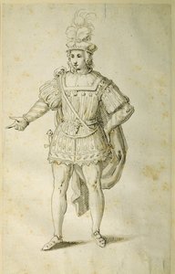 Jovens em traje britânico antigo, c.1611 (caneta e tinta sobre papel) de Inigo Jones